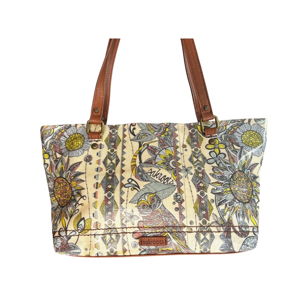 Sakroots Small Satchel Owl Sunflower Print Boho Shoulder Bag Coated Canvas